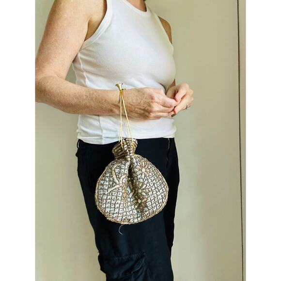 Vintage Sequin Evening bag Drawstring Silver Evening wear - Picture 7 of 7